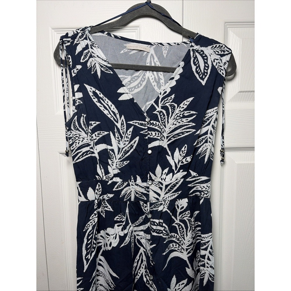 Armand Thiery Floral Sleeveless Button Front Maxi Dress Womens Size L Navy White